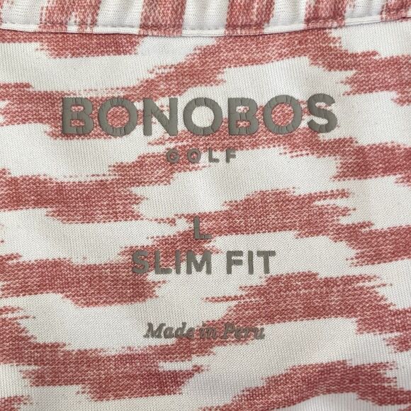 Bonobos Golf Polo Shirt Mens Large Slim Fit Preppy Chevron Ikat Stripe Wine Pink - Picture 5 of 10